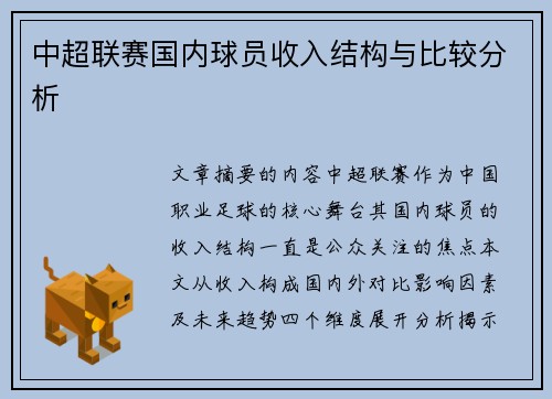 中超联赛国内球员收入结构与比较分析